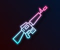 Glowing neon line M16A1 rifle icon isolated on black background. US Army M16 rifle. Vector