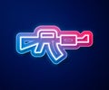 Glowing neon line M16A1 rifle icon isolated on blue background. US Army M16 rifle. Vector