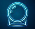 Glowing neon line Magic ball icon isolated on blue background. Crystal ball. Vector Royalty Free Stock Photo