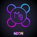 Glowing neon line Magnesium chemical element icon isolated on isolated on black background. Vector Royalty Free Stock Photo