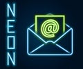 Glowing neon line Mail and e-mail icon isolated on black background. Envelope symbol e-mail. Email message sign