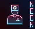 Glowing neon line Male doctor icon isolated on black background. Colorful outline concept. Vector Royalty Free Stock Photo