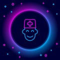 Glowing neon line Male doctor icon isolated on black background. Colorful outline concept. Vector Royalty Free Stock Photo