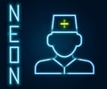 Glowing neon line Male doctor icon isolated on black background. Colorful outline concept. Vector Royalty Free Stock Photo