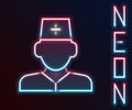 Glowing neon line Male doctor icon isolated on black background. Colorful outline concept. Vector Royalty Free Stock Photo