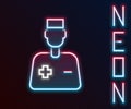 Glowing neon line Male doctor icon isolated on black background. Colorful outline concept. Vector Royalty Free Stock Photo