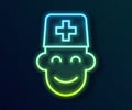 Glowing neon line Male doctor icon isolated on black background. Vector