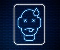 Glowing neon line Man poisoning icon isolated on brick wall background. Vector