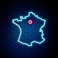 Glowing neon line Map of France icon isolated on brick wall background. Colorful outline concept. Vector