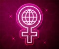 Glowing neon line 8 March icon isolated on red background. International Happy Women Day. Vector Royalty Free Stock Photo
