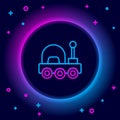 Glowing neon line Mars rover icon isolated on black background. Space rover. Moonwalker sign. Apparatus for studying