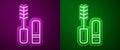 Glowing neon line Mascara brush icon isolated on purple and green background. Vector Royalty Free Stock Photo