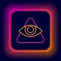 Glowing neon line Masons symbol All-seeing eye of God icon isolated on black background. The eye of Providence in the