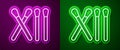 Glowing neon line Match stick icon isolated on purple and green background. Match with fire. Matches sign. Vector Royalty Free Stock Photo