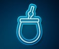 Glowing neon line Mate tea icon isolated on blue background. Vector