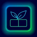 Glowing neon line Medical pill with plant icon isolated on black background. Herbal pill. Colorful outline concept