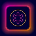 Glowing neon line Medical symbol of the Emergency - Star of Life icon isolated on black background. Colorful outline Royalty Free Stock Photo