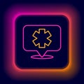 Glowing neon line Medical symbol of the Emergency - Star of Life icon isolated on black background. Colorful outline Royalty Free Stock Photo