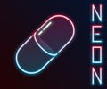 Glowing neon line Medicine pill or tablet icon isolated on black background. Capsule pill and drug sign. Pharmacy design Royalty Free Stock Photo