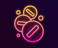 Glowing neon line Medicine pill or tablet icon isolated on black background. Capsule pill and drug sign. Pharmacy design Royalty Free Stock Photo