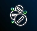 Glowing neon line Medicine pill or tablet icon isolated on black background. Capsule pill and drug sign. Pharmacy design Royalty Free Stock Photo