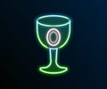 Glowing neon line Medieval goblet icon isolated on black background. Holy grail. Colorful outline concept. Vector Royalty Free Stock Photo