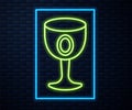 Glowing neon line Medieval goblet icon isolated on brick wall background. Holy grail. Vector Royalty Free Stock Photo