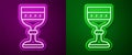 Glowing neon line Medieval goblet icon isolated on purple and green background. Vector Royalty Free Stock Photo