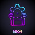 Glowing neon line Medieval throne icon isolated on black background. Vector