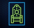 Glowing neon line Medieval throne icon isolated on brick wall background. Vector
