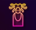 Glowing neon line Medusa Gorgon head with snakes greek icon isolated on black background. Vector Royalty Free Stock Photo