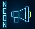 Glowing neon line Megaphone icon isolated on black background. Loud speach alert concept. Bullhorn for Mouthpiece scream