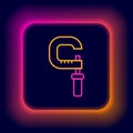 Glowing neon line Micrometer icon isolated on black background. Measuring engineer tool. Universal device designed to