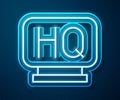 Glowing neon line Military headquarters icon isolated on blue background. Vector