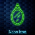 Glowing neon line Mirror icon isolated on brick wall background. Vector