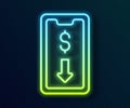 Glowing neon line Mobile stock trading concept icon isolated on black background. Online trading, stock market analysis