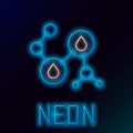 Glowing neon line Molecule oil icon isolated on black background. Structure of molecules in chemistry. Colorful outline