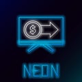 Glowing neon line Monitor with dollar symbol icon isolated on black background. Online shopping concept. Earnings in the Royalty Free Stock Photo