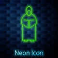 Glowing neon line Monk icon isolated on brick wall background. Vector Illustration