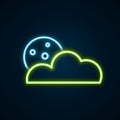 Glowing neon line Moon and stars icon isolated on black background. Cloudy night sign. Sleep dreams symbol. Full moon Royalty Free Stock Photo