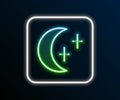 Glowing neon line Moon and stars icon isolated on black background. Cloudy night sign. Sleep dreams symbol. Full moon Royalty Free Stock Photo