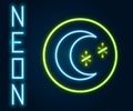 Glowing neon line Moon and stars icon isolated on black background. Cloudy night sign. Sleep dreams symbol. Full moon Royalty Free Stock Photo