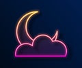 Glowing neon line Moon and stars icon isolated on black background. Cloudy night sign. Sleep dreams symbol. Full moon Royalty Free Stock Photo