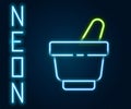 Glowing neon line Mortar and pestle icon isolated on black background. Colorful outline concept. Vector Illustration Royalty Free Stock Photo