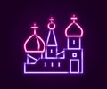 Glowing neon line Moscow symbol - Saint Basil's Cathedral, Russia icon isolated on black background. Colorful