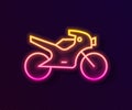 Glowing neon line Motorcycle icon isolated on black background. Vector Illustration