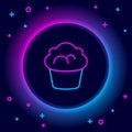 Glowing neon line Muffin icon isolated on black background. Colorful outline concept. Vector