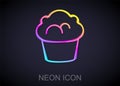 Glowing neon line Muffin icon isolated on black background. Vector