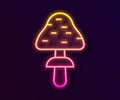 Glowing neon line Mushroom icon isolated on black background. Vector Royalty Free Stock Photo