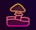 Glowing neon line Mushroom icon isolated on black background. Vector Royalty Free Stock Photo